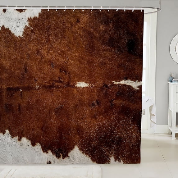 Manfei Farm Cow Spot Shower Curtain 72Wx78L,Rustic Farm Animal Bath Curtain,Brown Off White