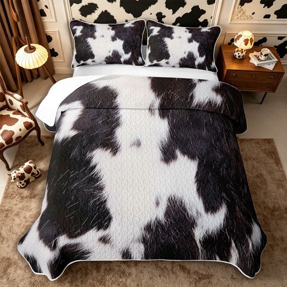 Manfei Farm Cow Spot Twin Quilt Set 2 Pieces,Minimalist Animal Pattern Twin Coverlet Set,Black White,1 Bedspread and 1 Pillowcase