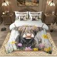 thumbnail image 1 of Manfei Farm Highland Cow Bedding Comforter Set 7 Pieces, Orange Pink Daisy Floral Queen Bedding Sets, Vintage Farmhouse Queen Sheet Sets, Lightweight Room Decor, 1 of 8
