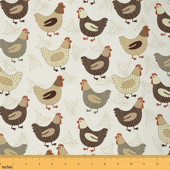 Manfei Farm Rooster Sewing & Crafting Fabric (1 Yard), Cartoon Chicken Home Decor Fabric by the Yard, Cute Animal DIY Fabric