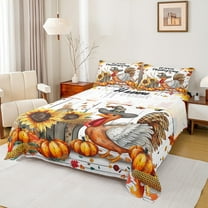 Manfei Farm Turkey Sunflower Twin Sheet Sets,Thanksgiving Theme Twin Fitted Sheet,Autumn Harvest Pumpkin Flat Sheet For Kids,Super Cozy Room Decor,3pcs