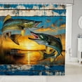 thumbnail image 1 of Manfei Farmhouse Bass Fish Shower Curtain 72Wx78L, Western Lodge Cabin Bath Curtain, Golden Blue, 1 of 5