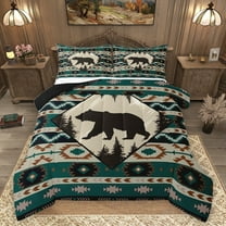 Homewish Farmhouse Bear Child Bedding Comforter Set, Western Tribal Aztec Twin Comforter Sets, Rustic Farmhouse Animal Reversible Bedding Set, Breathable Home Decor, 2 Pieces