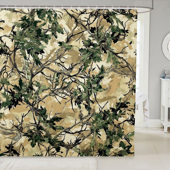 Manfei Farmhouse Botanical Shower Curtain 72Wx78L, Vintage Camo Branches Bath Curtain, Sage Green