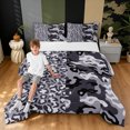 thumbnail image 1 of Manfei Farmhouse Camo Queen Comforter Set, Contemporary Art Leopard Animal Print Comforter Sets Queen, Charcoal Gray, Black Reversible, 3-Piece, 1 Comforter and 2 Pillowcases, 1 of 7