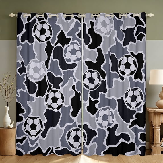 Manfei Farmhouse Camouflage Blackout Curtains, Vintage Camo Football Curtains Pack of 2 (42x84 Each), Urban Gray