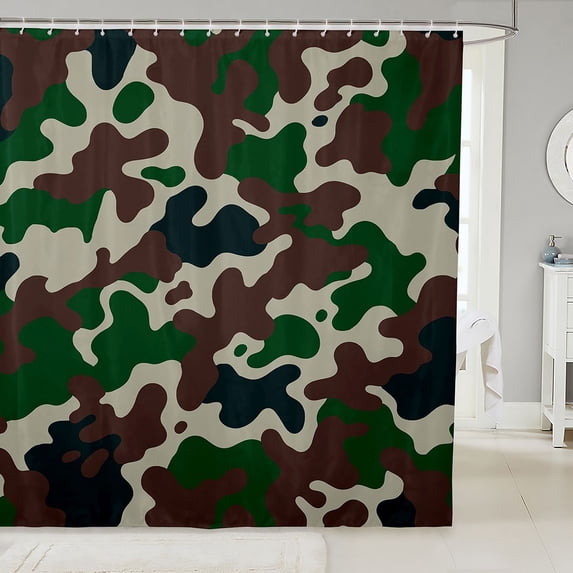 Manfei Farmhouse Camouflage Shower Curtain 72Wx72L, Contemporary Art Camo Shower Curtain 72Wx72L, Forest Green