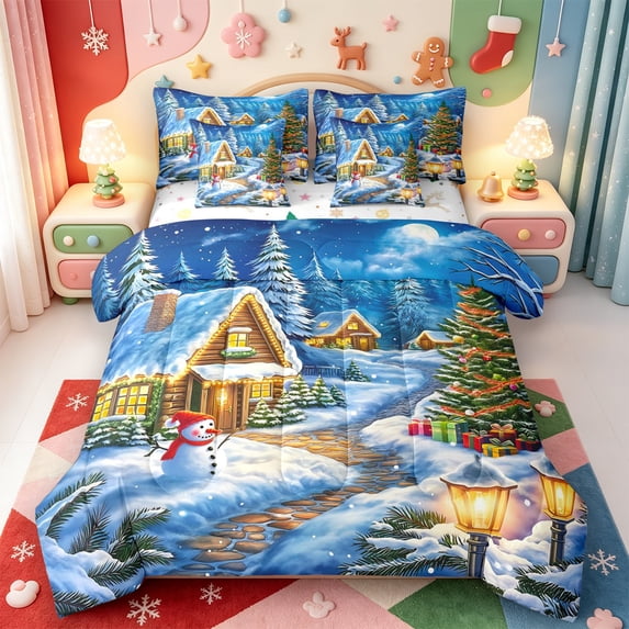 Manfei Farmhouse Christmas Animals 7 Pieces Full Size Bedding Sets,Western Xmas Festive Full Size Bed in a Bag,Xmas Reversible