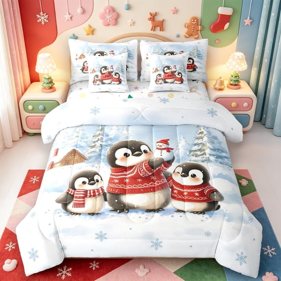 Manfei Farmhouse Christmas Animals 7 Pieces Full Size Bedding Sets,Xmas Holiday Season Full Size Bed in a Bag,Xmas Reversible
