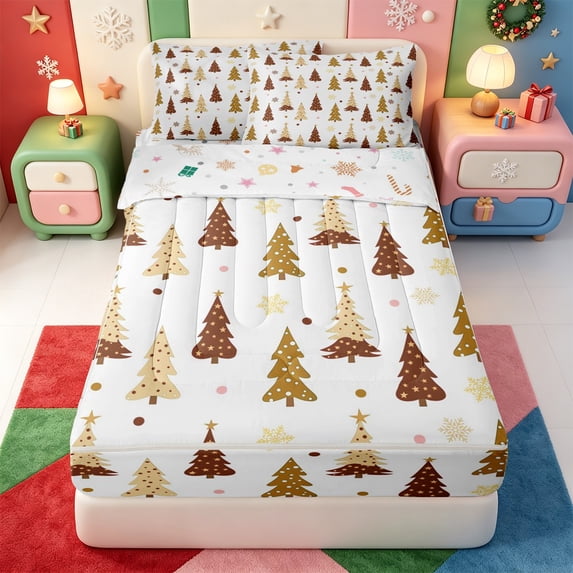 Manfei Farmhouse Christmas Reindeer Zipper Queen Comforter Set with Fitted Sheet and 2 Pillowcases,Winter Holiday Zipper Bedding Set,Xmas Reversible,4 Pieces