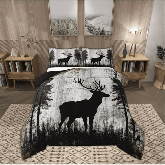 Manfei Farmhouse Deer Elk Bedding Comforter Set, Woodland Animal Twin Comforter Sets, Teens Boys Girls Kids Reversible Bedding Set, Microfiber Bedroom Decor, 2 Pieces