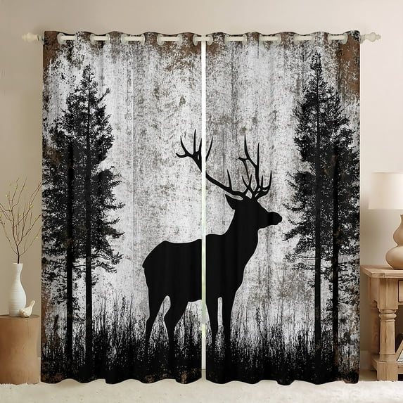 Manfei Farmhouse Deer Elk Black Out Curtains, Woodland Animal Curtains Pack of 2 (42x63 Each), Teens Boys Girls Kids Bedroom Curtains, Curtains and Drapes Bedroom Decor