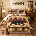 thumbnail image 1 of Manfei Farmhouse Grizzly Bear Twin Quilt Set, Tribal Square Grid Twin Coverlet Set, Orange Brown, Black Reversible, 2pcs, 1 Bedspread and 1 Pillowcase, 1 of 7