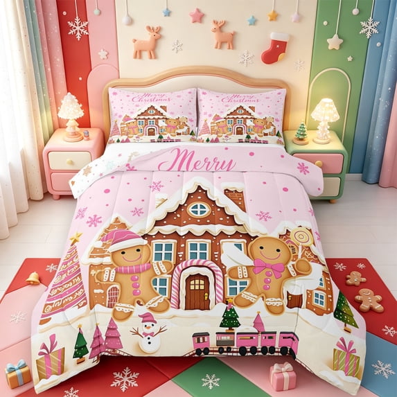 Manfei Farmhouse Rustic Christmas Full Size Comforter Sets,Colorful Bell Bedding Comforter Set,Xmas Reversible,3 Pieces,1 Comforter and 2 Pillowcases