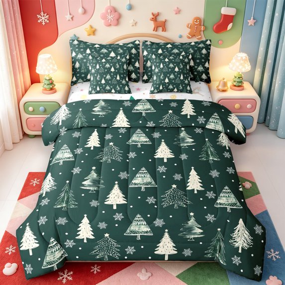 Manfei Farmhouse Santa Claus 7-Piece King Bedding,Happy Christmas King Bed in a Bag,Xmas Reversible