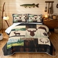 thumbnail image 1 of Manfei Farmhouse Style Elk Twin Quilt Set, Rustic Wildlife Twin Coverlet Set, Dark Brown Peach, Black Reversible, 2 Pieces, 1 Bedspread and 1 Pillowcase, 1 of 7