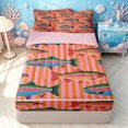 thumbnail image 1 of Manfei Farmhouse Trout Zipper Full Size Comforter Sets with Fitted Sheet and 2 Pillowcases, Simple Lines Stripe Zipper Bedding Set, Pink Orange, Pink Reversible, 4 Pieces, 1 of 7