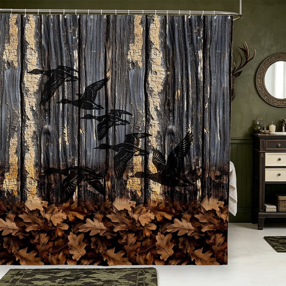 Manfei Farmhouse Wild Duck Shower Curtain 72Wx72L,Rustic Animal Bathroom Curtain