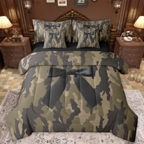 Manfei Fashion Black Bowknot Twin Bedding Sets 7-Piece, Western Retro Camouflage Bedding Comforter Set, Cartoon Bow-tie Reversible Sheet Sets, Microfiber Bedroom Decor