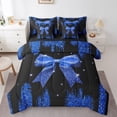 thumbnail image 1 of Feelyou Fashion Blue Bow Bedding Comforter Set 7-Piece, Sequin Print King Bedding Sets, Princess Style Bed Sheets, Ultra Soft Room Decoration, 1 of 7