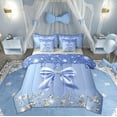 thumbnail image 1 of Feelyou Fashion Blue Bow Bedding Comforter Set 7 Pieces, Sequin Print Full Bedding Set, Princess Style Fitted Sheet Flat Sheet, Microfiber Room Decoration, 1 of 7
