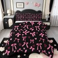 thumbnail image 1 of Manfei Fashion Bow Ribbon King Size Comforter Sets,Pink Loves Pattern Comforters King Size,Black Reversible,3-Piece,1 Comforter and 2 Pillowcases, 1 of 7