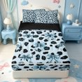 thumbnail image 1 of Manfei Fashion Bow Ribbon Zipper Full Size Comforter Sets with Fitted Sheet and 2 Pillowcases,Blue Leopard Pattern Zipper Bedding Set,Black Reversible,4 Pieces, 1 of 7