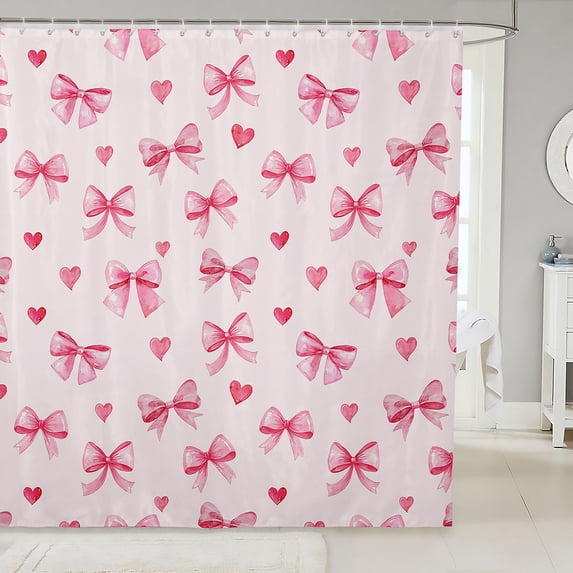 Manfei Fashion Bowknot Loves Shower Curtain 72Wx72L,Pink Coquette Bow Tie Bathroom Curtain