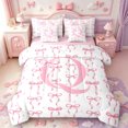 thumbnail image 1 of Manfei Fashion Bowtie 7pcs Queen Bedding,Initial Q ABC Themed Bedding Comforter Set Queen,Pink Reversible, 1 of 7
