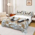 thumbnail image 1 of Homewish Fashion Butterfly Women Queen Sheet Sets, Romantic Animal Flat Sheet, White Gold Flower Floral Queen Fitted Sheet, Luxury Bedroom Decor, 4-Piece, 1 of 7