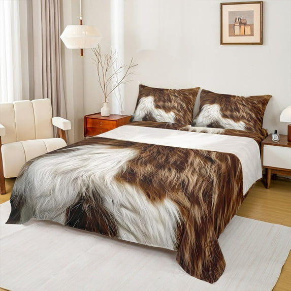 Manfei Fashion Cow Print Full Size Sheets for Adult, Rustic Farmhouse Bed Sheets, Countryside Animal Sheet Sets, Luxury Bedroom Decor, 4-Piece