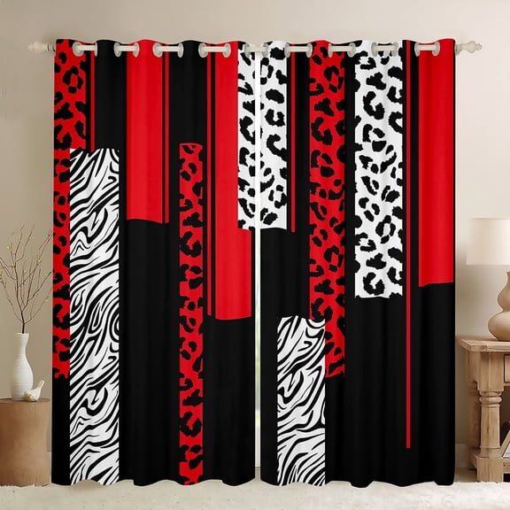 Manfei Fashion Geometric Striped Curtains Pack of 2 (42x84 Each), Leopard Cheetah Print Curtains Blackout, Modern Abstract Style Bedroom Curtains, Window Curtains Home Decor