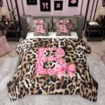thumbnail image 1 of Homewish Fashion Leopard Print B Twin Bedding Sets 7-Piece for Women, Princess Ribbon Bowknot Bedding Comforter Set, Brown Pink Cartoon Reversible Sheet Sets, Ultra Soft Bedroom Decor, 1 of 7