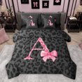 thumbnail image 1 of Manfei Fashion Leopard Print Bedding Comforter Set 7 Pieces for Women, Princess Ribbon Bowknot Full Bedding Set, Black Pink Cartoon Reversible Fitted Sheet Flat Sheet, Microfiber Bedroom Decor, 1 of 7
