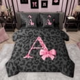 thumbnail image 1 of Homewish Fashion Leopard Print Bedding Comforter Set 7pcs for Women, Princess Ribbon Bowknot Queen Bedding Sets, Black Pink Cartoon Reversible Queen Sheet Sets, Microfiber Bedroom Decor, 1 of 7