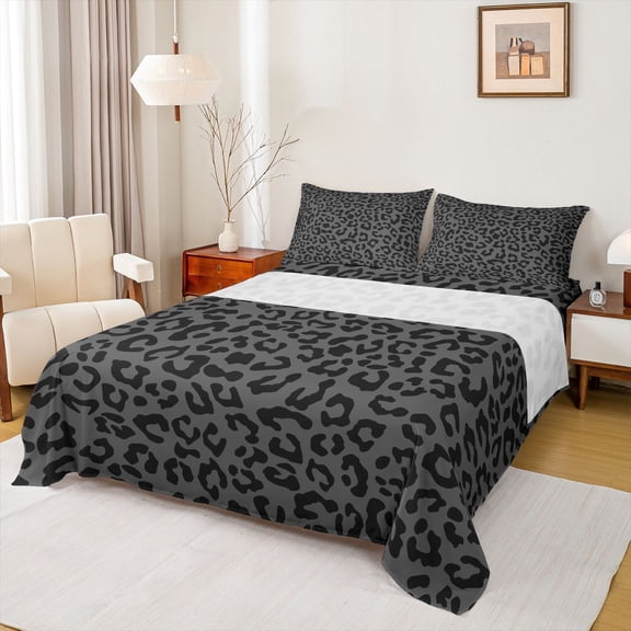 Homewish Leopard Cheetah Print 4pcs Queen Sheet Set, Fashion Black Polkadots Bedding Sets