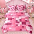 thumbnail image 1 of Manfei Fashion Pink Abstract Twin Bedding Sets 7-Piece for Teens, Fashion Square Bedding Comforter Set, Chic Patchwork Buffalo Reversible Sheet Sets, Super Cozy Room Decor, 1 of 8