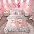 thumbnail image 1 of Feelyou Fashion Pink Bow Bedding Comforter Set 7-Piece, Sequin Print King Bedding Sets, Princess Style Bed Sheets, Microfiber Bedroom Decorative, 1 of 7