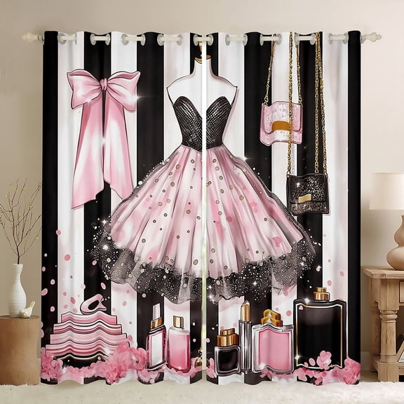 Manfei Fashion Pink Dress Blackout Curtains Set of 2 (52x84 Each), Valentines Day Window Curtains, Teen Kid Child Female Girl Curtains and Drapes, Curtains and Drapes Room Decor