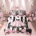 thumbnail image 1 of Manfei Fashion Pink Dress Twin Bedding Sets 7-Piece, Valentines Day Bedding Comforter Set, Teen Kid Child Female Girl Reversible Sheet Sets, Lightweight Room Decor, 1 of 7