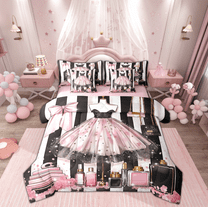 Manfei Fashion Pink Dress Twin Bedding Sets 7-Piece, Valentines Day Bedding Comforter Set, Teen Kid Child Female Girl Reversible Sheet Sets, Lightweight Room Decor