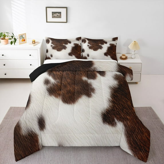 Manfei Fashion Rustic Print Bedding Comforter Set, Vintage Cow Print Twin Comforter Sets, Teen Female Men Adult Reversible Bedding Set, Luxury Bedroom Decor, 2 Pieces