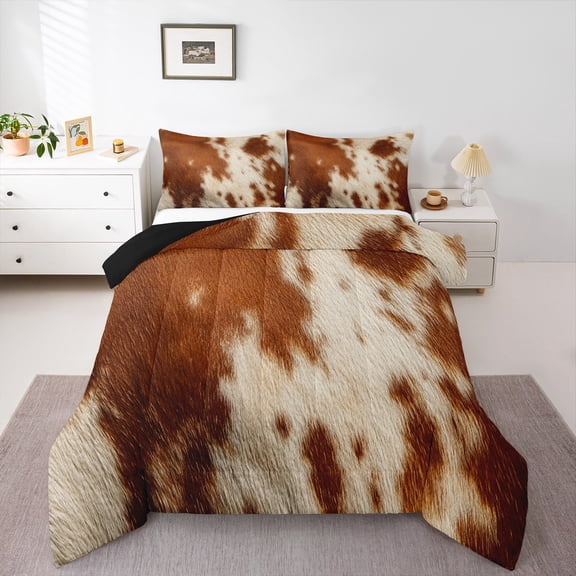 Manfei Fashion Rustic Print Bedding Comforter Set, Vintage Cow Print Twin Comforter Sets, Teen Female Men Adult Reversible Bedding Set, Microfiber Bedroom Decor, 2 Pieces