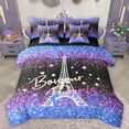 thumbnail image 1 of Manfei Fashion Sequin Print Bedding Comforter Set 7pcs for Women, Paris Eiffel Tower Queen Bedding Sets, Dreamy Blue Bling Stars Reversible Queen Sheet Sets, Lightweight Room Decor, 1 of 7