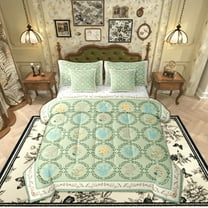 Manfei Female Cartoon Flower Twin Bedding Sets 7-Piece, Vintage French Floral Bedding Comforter Set, Rustic Farmhouse Reversible Sheet Sets, Breathable Home Decor