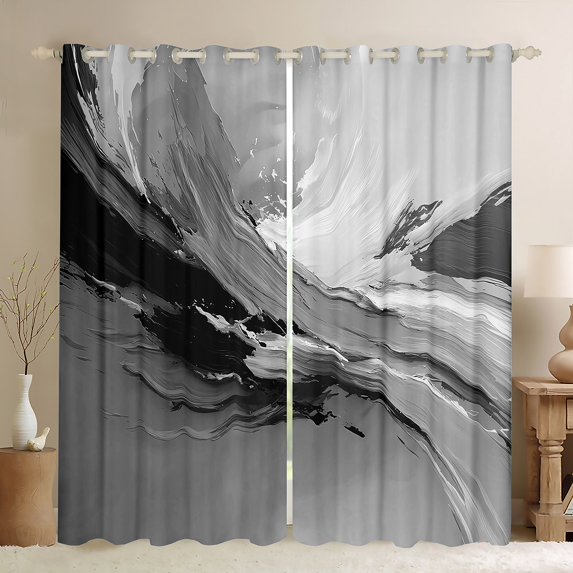 Manfei Female Men Abstract Gradient Oil Painting Curtains Pack of 2 (42x84 Each),Grey Black Curtains Blackout,Vintage Aesthetic Bedroom Curtains,Lightweight Room Decor