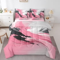 Manfei Female Men Abstract Gradient Oil Painting Twin Bedding Sets 7-Piece,Grey Pink Bedding Comforter Set Microfiber,Vintage Aesthetic Breathable Sheet Sets,Lightweight Room Decor,Reversible