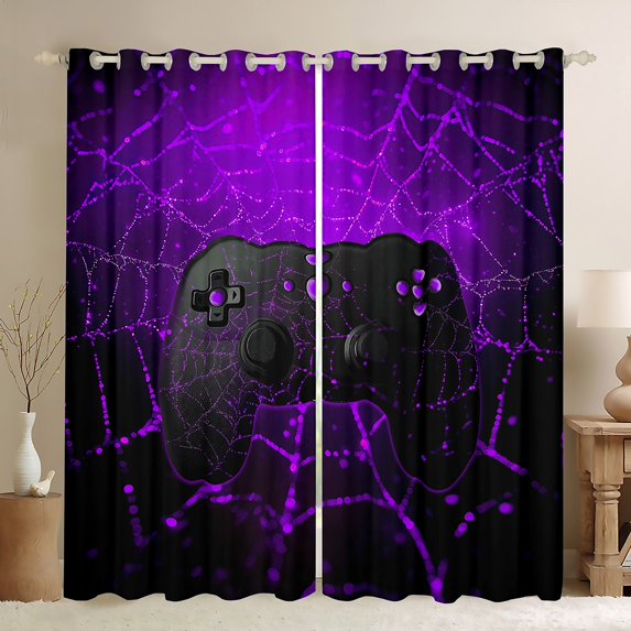 Manfei Female Men Black Gamepads Black Out Curtains,Gothic Spider Web Curtains Pack of 2 (42x63 Each),Video Game Bedroom Curtains,Ultra Soft Home Decor