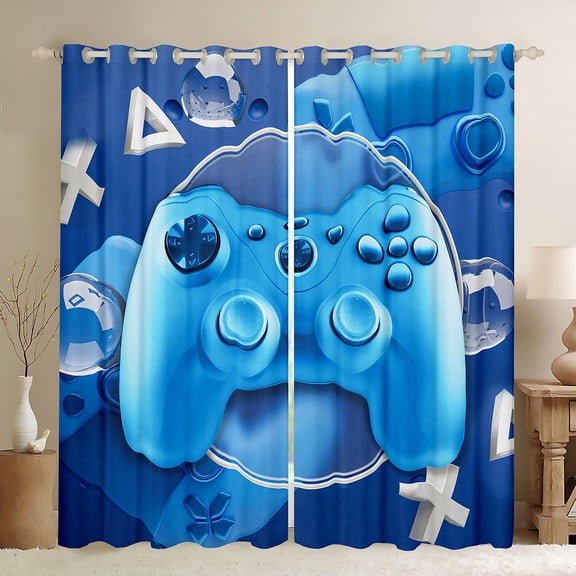 Manfei Female Men Blue Gamepads Curtains Pack of 2 (42x84 Each),Abstract Geometric Curtains Blackout,Video Game Bedroom Curtains,Ultra Soft Home Decor