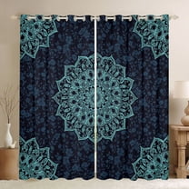Manfei Female Men Blue Mandala Black Out Curtains,Exotic Style Curtains Pack of 2 (42x63 Each),Bohemian Hippie Flower Bedroom Curtains,Microfiber Bedroom Decor